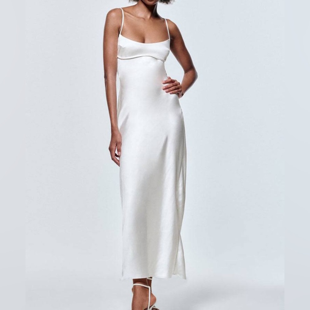 Zara White Satin Effect Cutout Dress